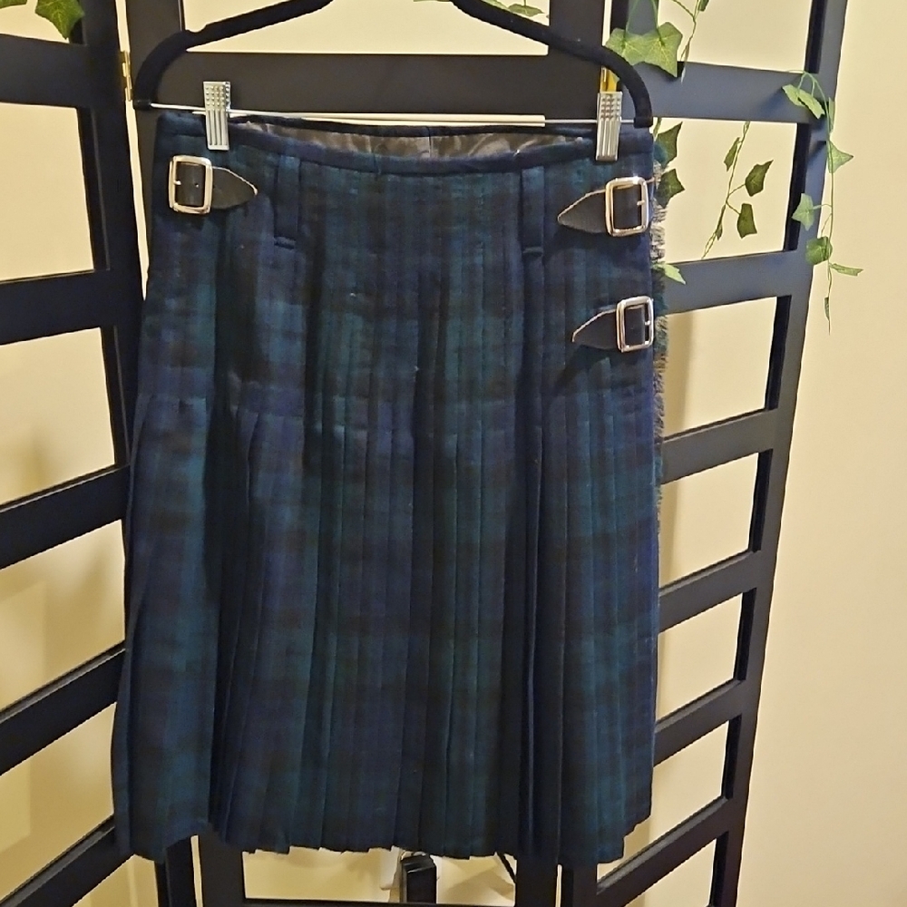 Vintage Tartan Pleated Kilt Skirt with Buckle Details
